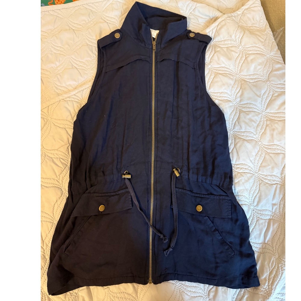 Cato Navy Utility Vest Small Zip Front Drawstring Cargo Safari Military‎ Style